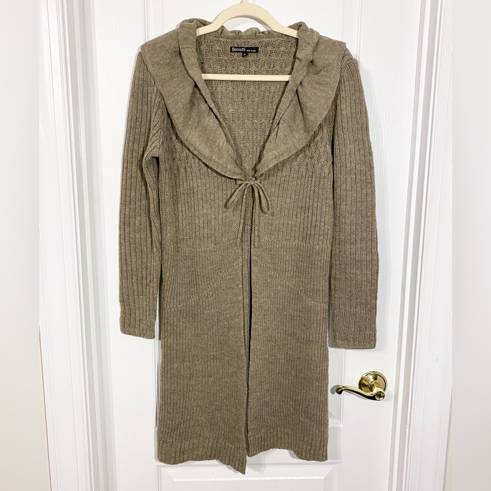 Y2K Berretti Mohair Wool Ruffle Long Cardigan ITALY MADE Vintage Taupe Medium